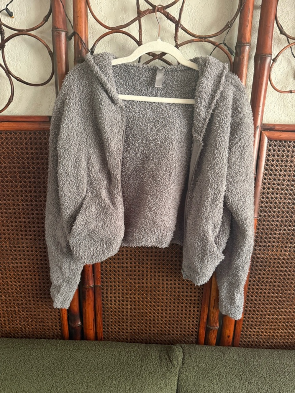 SKIMS Plush Gray Sherpa Zip-Up Hoodie